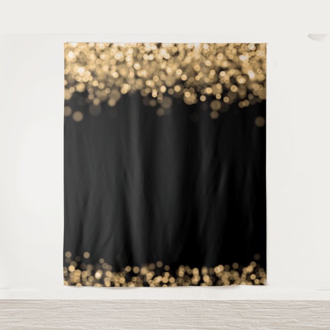 Winter Wedding Photo Backdrop Gold Lights Tapestry (Front)