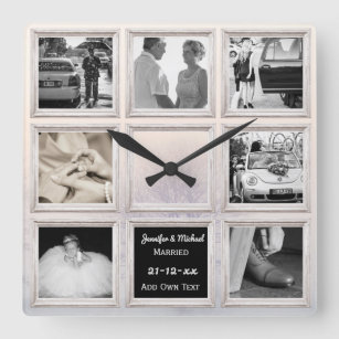 Winter Wedding Photo Collage Or Anniversary Snow Square Wall Clock
