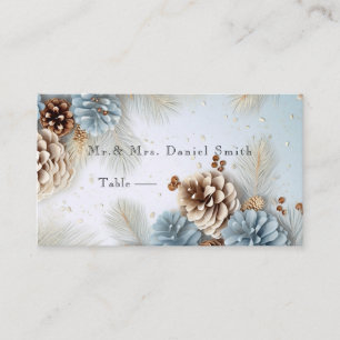 Winter Wedding Pine Cones Blue Brown White Place Card