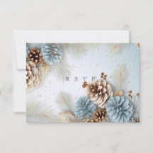 Winter Wedding Pine Cones Blue Brown White RSVP