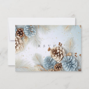 Winter Wedding Pine Cones Blue Brown White RSVP