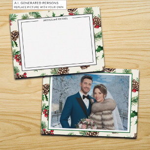 Winter Wedding Pine Cones Photo Thank You Card