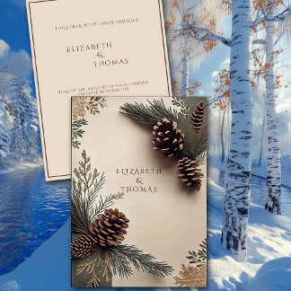 Winter Wedding Pine Cones Pine Needles Invitation