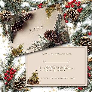 Winter Wedding Pine Cones Pine Needles RSVP Card
