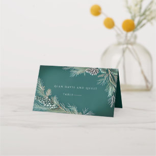 Winter Wedding Pine Cones Pineberries Green White Place Card