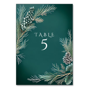 Winter Wedding Pine Cones Pineberries Green White Table Number