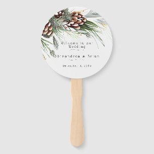 Winter Wedding Pine Cones Snow Pine Branches   Hand Fan