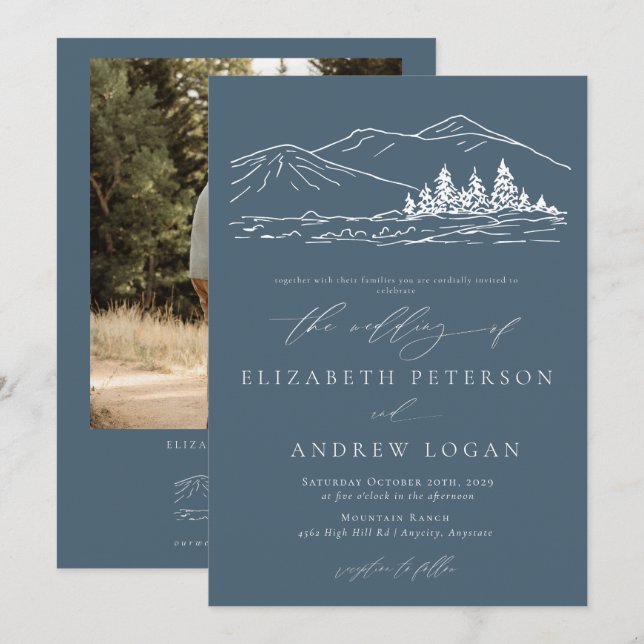 Winter Wedding | Pine Tree Forest Rustic Mountains Invitation (Front/Back)