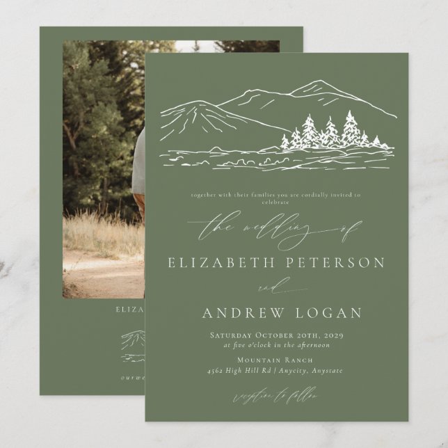Winter Wedding | Pine Tree Forest Rustic Mountains Invitation (Front/Back)