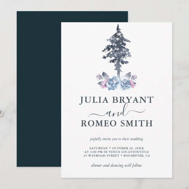 Winter Wedding Pine Tree Invitation (Front/Back)