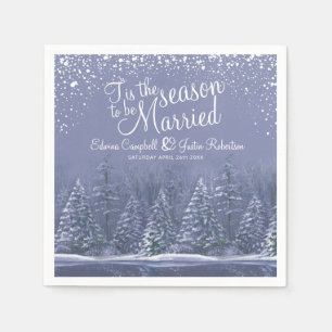 Winter wedding pine trees lake blue art napkins