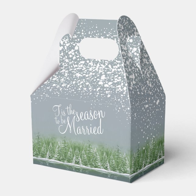 Winter wedding pine trees lake green grey art favour box (Back Side)