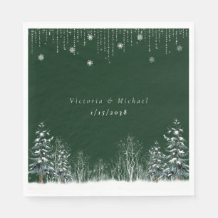 Winter Wedding Pine Trees Snowflakes Napkin