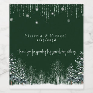Winter Wedding Pine Trees Snowflakes Wine Label