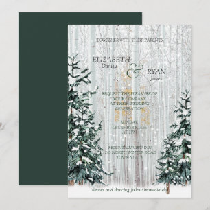 Winter Wedding Pine Trees White Birch Forest Invitation