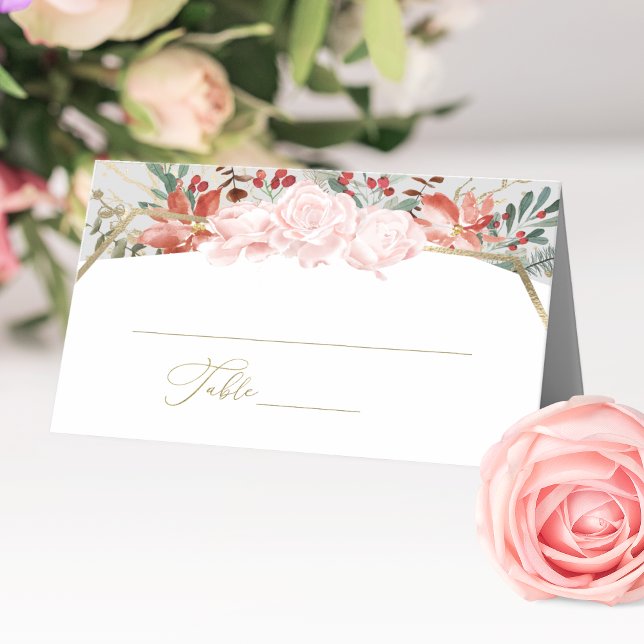 Winter Wedding Place Card Gilded Watercolor Floral (Creator Uploaded)