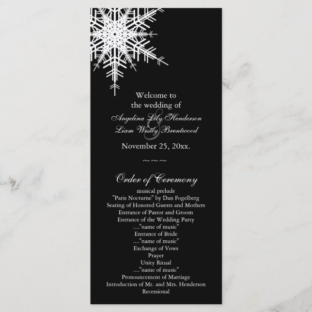 Winter Wedding Program Programme (Front)