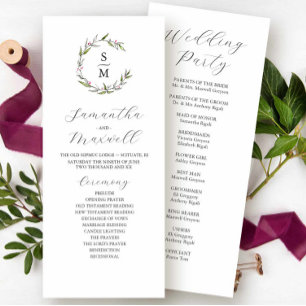 Winter Wedding Programs Watercolor & Ink Botanical Invitation