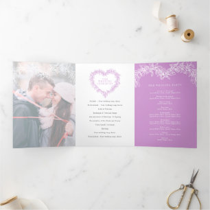 Winter wedding purple mistletoe botanical marriage Tri-Fold programme