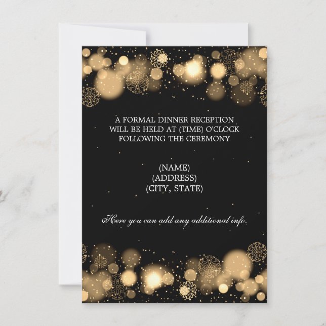 Winter Wedding Reception Gold Lights Invitation (Front)
