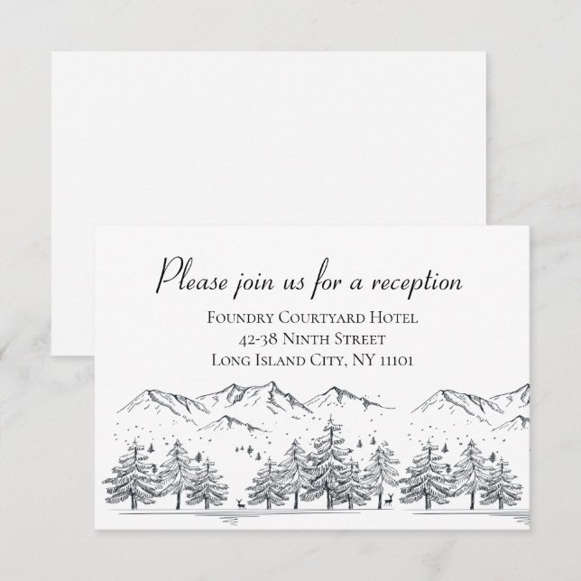 Winter Wedding Reception Mountains Trees Nature Invitation (Front/Back)
