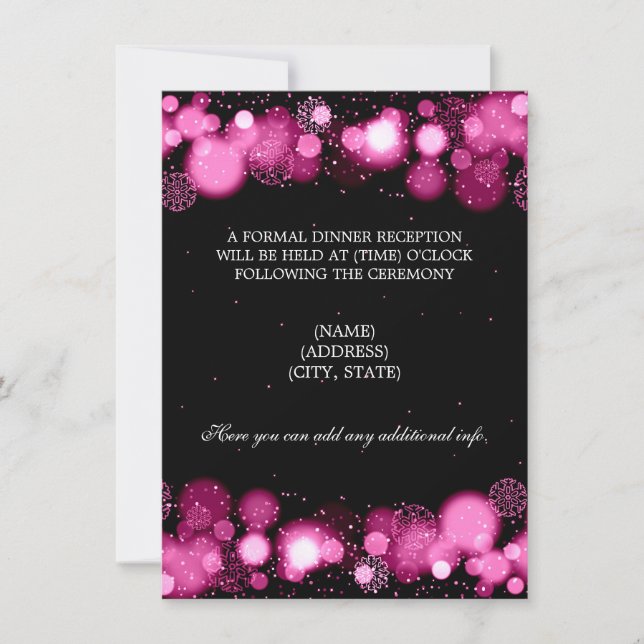 Winter Wedding Reception Pink Lights Invitation (Front)