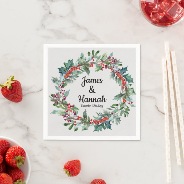 Winter Wedding Reception Serviettes Holiday Favour Napkin (Insitu)