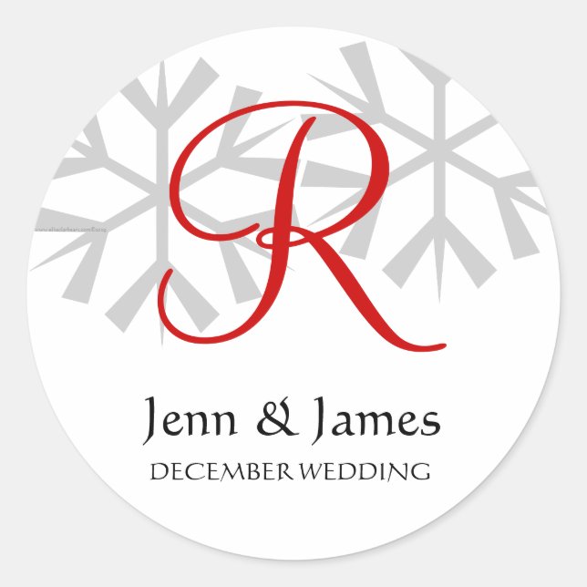 Winter Wedding Red Announcement Monogram Seal (Front)
