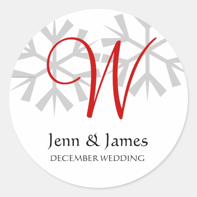 Winter Wedding Red Announcement Monogram Seal (Front)