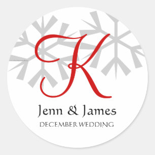 Winter Wedding Red Announcement Monogram Seal