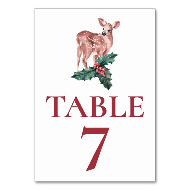 Winter Wedding Red Table Number Christmas Deer (Front)