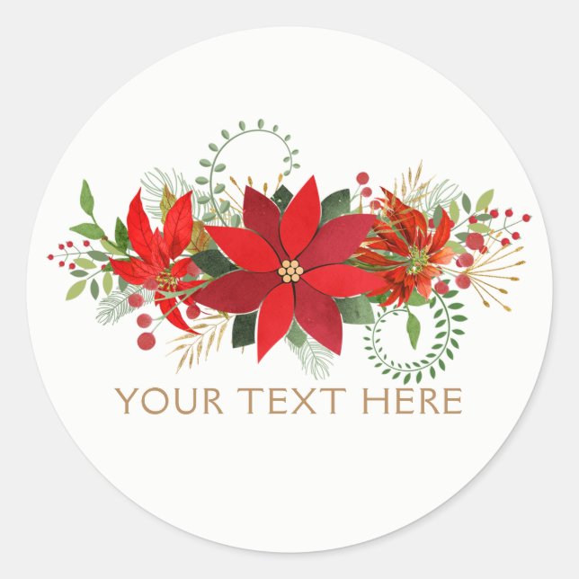 Winter Wedding Red White Poinsettia Holiday Favour Classic Round Sticker (Front)