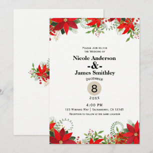 Winter Wedding Red & White Poinsettia Holiday Invitation