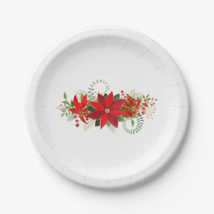 Winter Wedding Red White Poinsettia Holiday Party Paper Plate