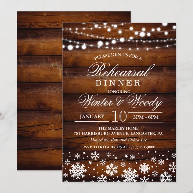 Winter Wedding Rehearsal Dinner Invitation (Front/Back)