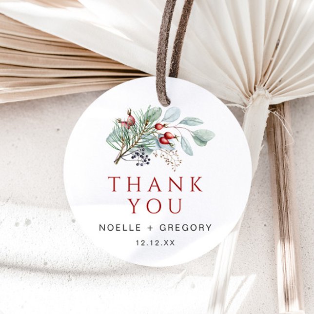 Winter Wedding Round Favour Tag Eucalyptus Pine (Creator Uploaded)