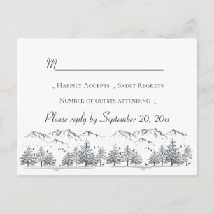 Winter Wedding RSVP Mountain Trees Country Rustic Invitation Postcard