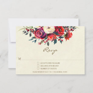 winter wedding RSVP roses berries holiday