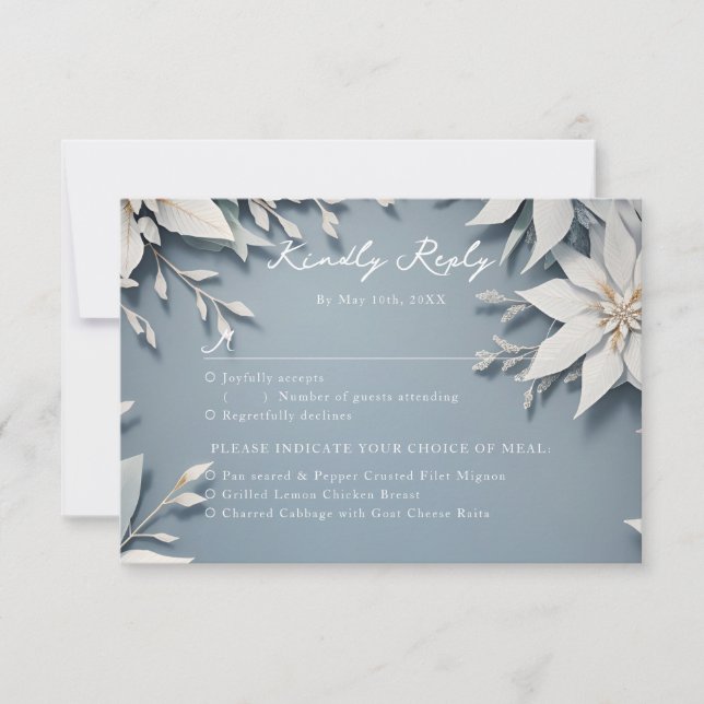 Winter wedding RSVP w meal choices Card (Front)