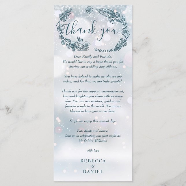 Winter Wedding Rustic Floral Thank You Place Card (Front)