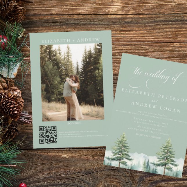 Winter Wedding | Rustic Mountains | QR Code Invita Invitation (Creator Uploaded)