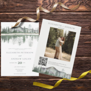 Winter Wedding   Rustic Mountains   QR Code Invitation