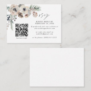 Winter Wedding Rustic White QR Code Wedding RSVP Enclosure Card
