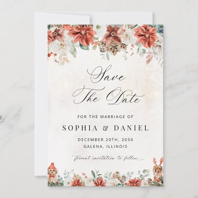 Winter Wedding Save The Date Card (Front)