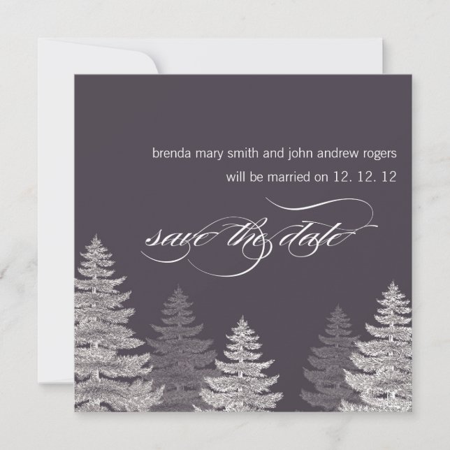 Winter Wedding Save the Date Cards Trees (Front)