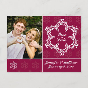 Winter Wedding Save the Date Postcard - Cranberry