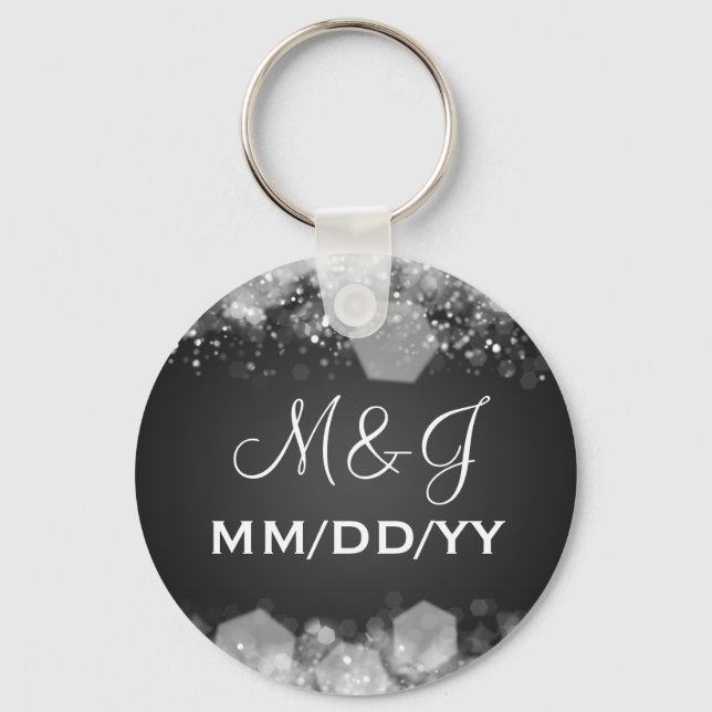 Winter Wedding Save The Date Sparkling Night Black Key Ring (Front)