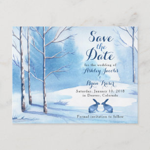 Winter Wedding Save the Date Trees Rabbits