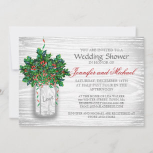 Winter Wedding Shower Mason Jar Holly Berry Invita Invitation