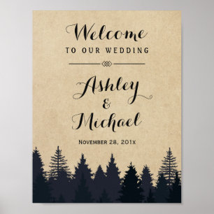 Winter Wedding Sign Rustic Pine Trees Kraft